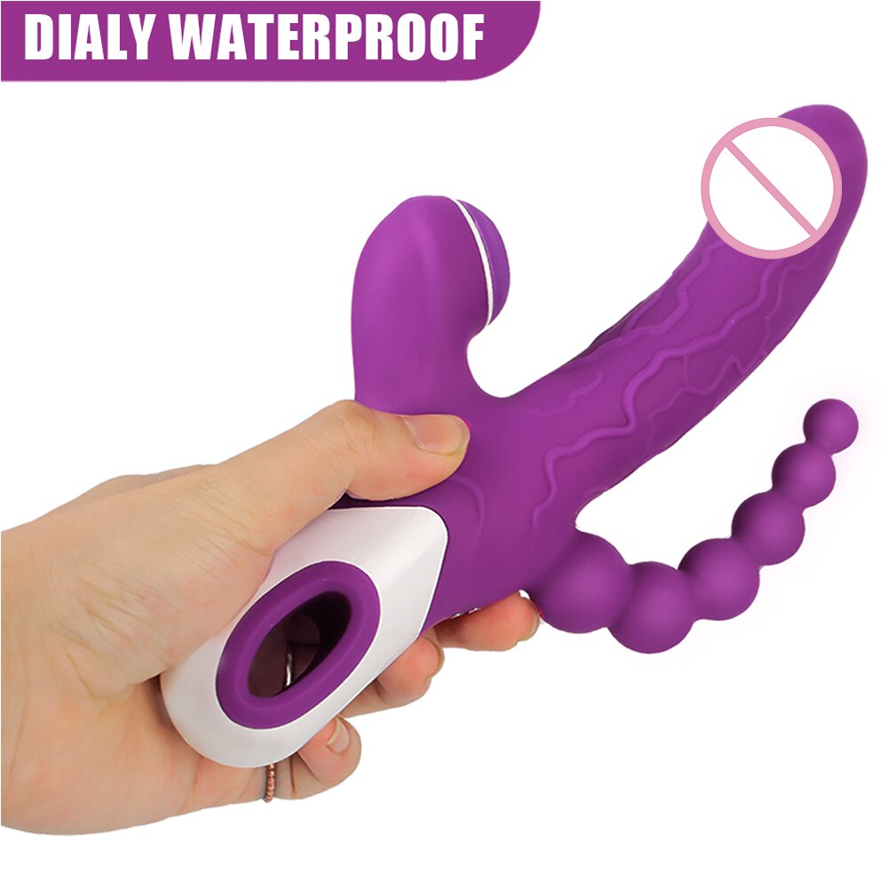 3 IN 1 Vibrator Clitoris Sucker Anal Vagina Stimulator 12 Speed Vibrating Dildo 3 Mode Oral Vacuum Sucking Sex Toys for Women