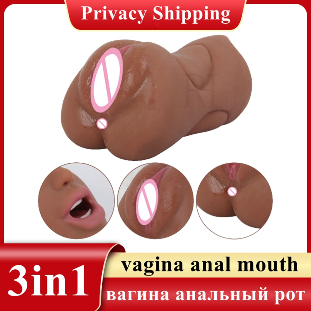 3-in-1 Sex Toy for Men, Realistic Dual-Color Deep Throat Masturbator with Silicone Vaginal, Oral and Anal Openings, Erotic Sex Toy