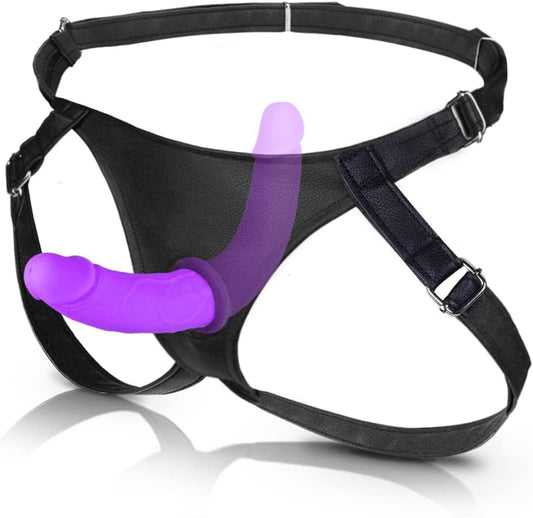 Harness Strap-on Silicone Dildo Adult Sex Toy G-spot Stimulator Detachable Double Dildos Vagina Massager Female Masturbator for Women, Lesbians, and Couples
