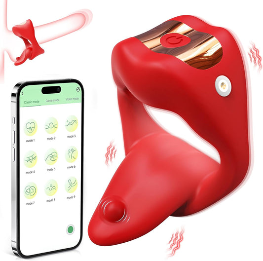 Vibrating Cock Ring Sex Toys for Men. Penis Ring Tongue Design with 9 Vibration Modes. Adult Toys Vibrator with APP Control. Male Couples Sex Toys Clitoral Vibrator. Adult Sex Toys & Games for Couple