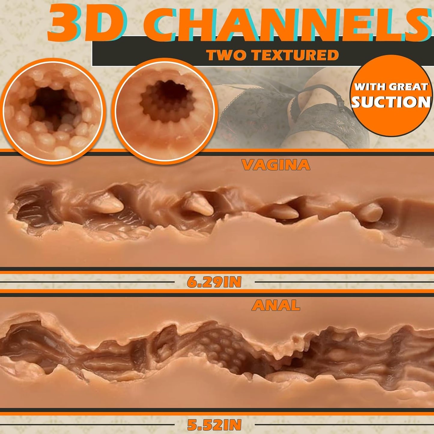 10kg Lifelike Sex Doll Male Masturbator Sex Toy. 3-in-1 Realistic Female Sex Doll Torso with Big Boobs, Pocket Pussy, and Ass for Vaginal, Anal, and Breast Sex. Adult Sex Dolls for Men's Pleasure. Wheat Skin