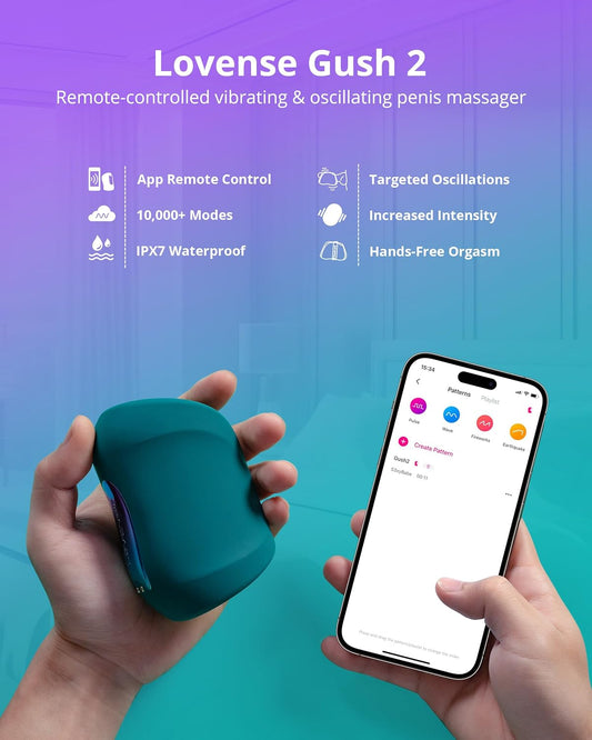 LOVENSE Gush 2 Automatic Male Masturbator Stroker. Vibrating & Oscillating Adult Sex Toys & Games with Endurance Training App Remote Control Penis Vibrator Massager Cock Ring. with Adjustable Buckles