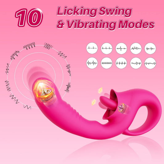 Clitoral G Spot Vibrator. Realistic Clitoralis Stimulator for Women with 10 Licking & Vibrating Modes. Strapless Strap-On Dildo for Multiple Stimulation. Adult Sex Toys