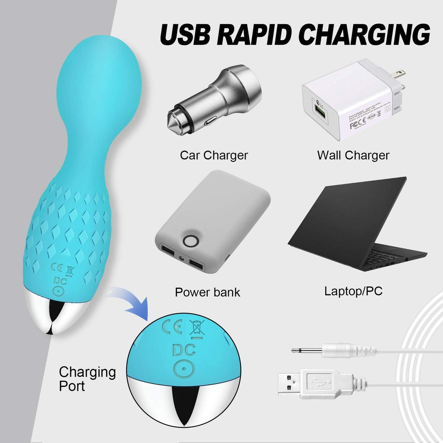 Mini Wand Massager - Portable Small Cordless Waterproof Handheld Massager for Body Hand Neck Foot Massage - Electric Rechargeable Powerful Vibrating (Blue)