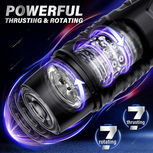 Automatic Male Masturbator Sex Toys for Men - Adult Toy Male Sex Toys with 7 Thrusting & 7 Rotating Modes. Hands Free Pocket Pussy Sex Machine with Visual Window & Suction Base Electric Penis Pump