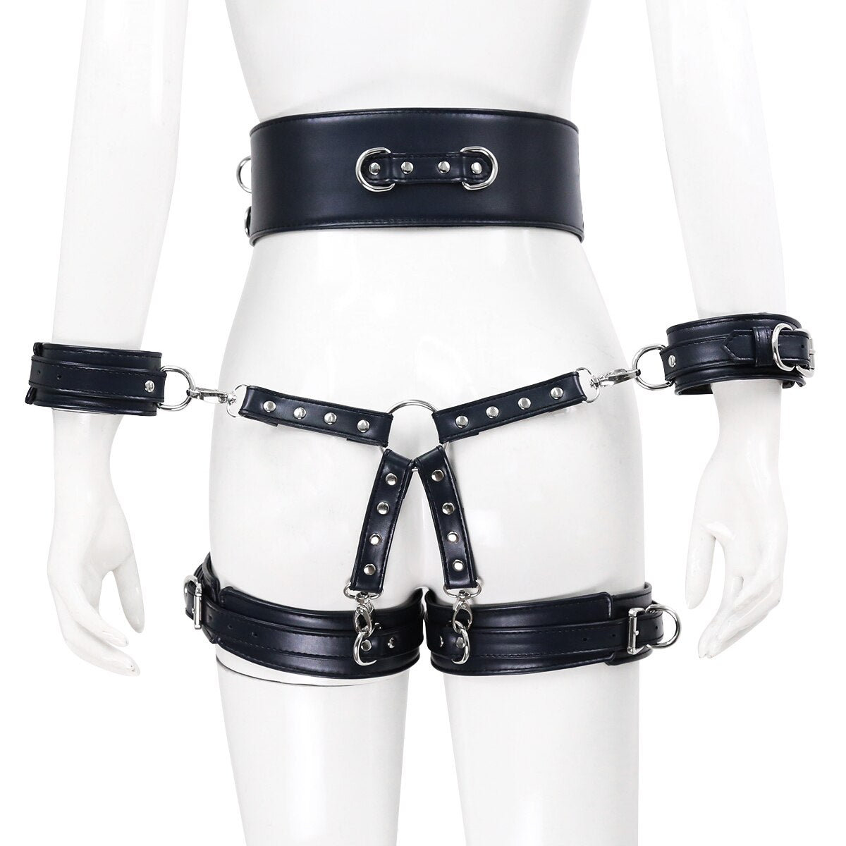 BDSM Sex Toy PU Leather Bondage Set Including Handcuffs, Belt, Leg Cuffs, Center Connection. Adult Toys Sex Bondage Toys for Women.