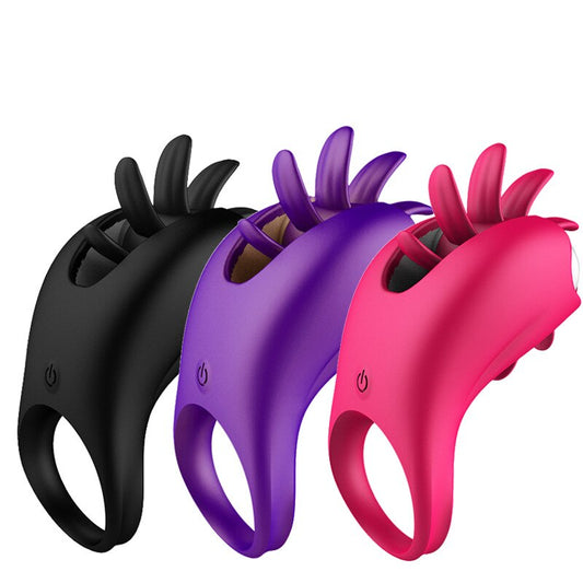 Penis Rings Delay Lock Sperm Vibrator, Licking Tongue G-Spot Clitoral Vaginal Stimulator Orgasm Male Lock