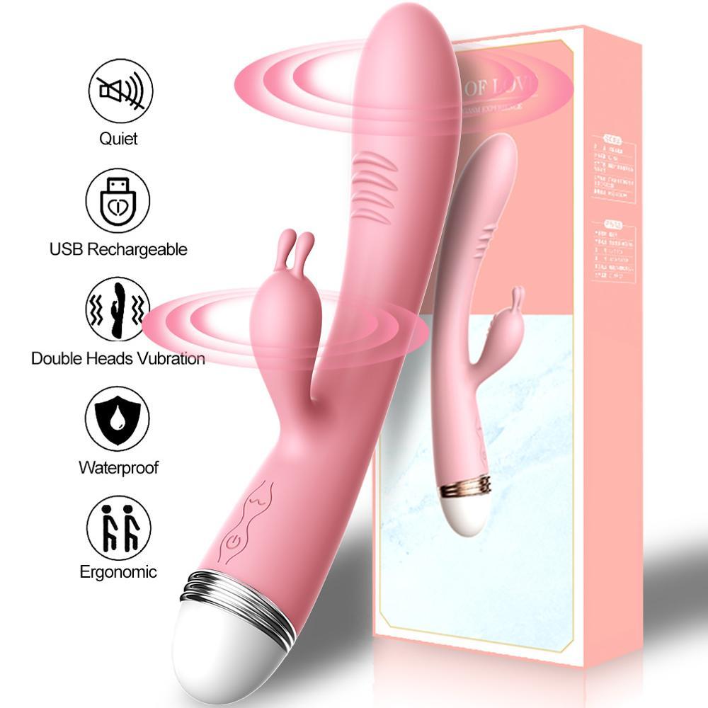 G-spot Rabbit Double Vibrator for Woman Strapon Masturbation Clitoris Stimulator Dildos Waterproof Rechargeable Adult Sex Toys