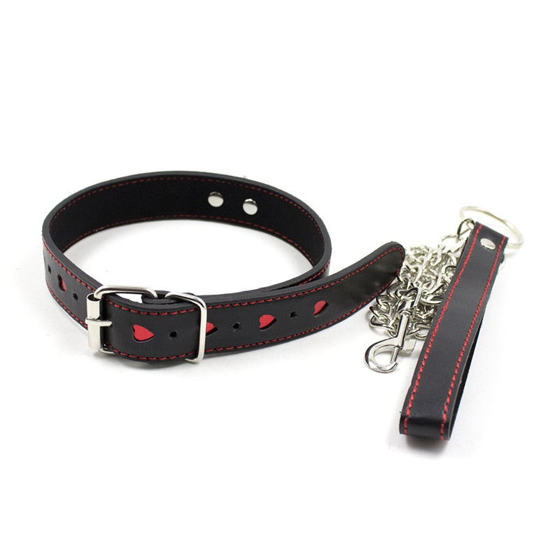 BDSM Adjustable PU Leather Chain Collar with Leash Sex Bondage Fetishs Necklace Adult Game for Woman Neck Ring Sex Toys
