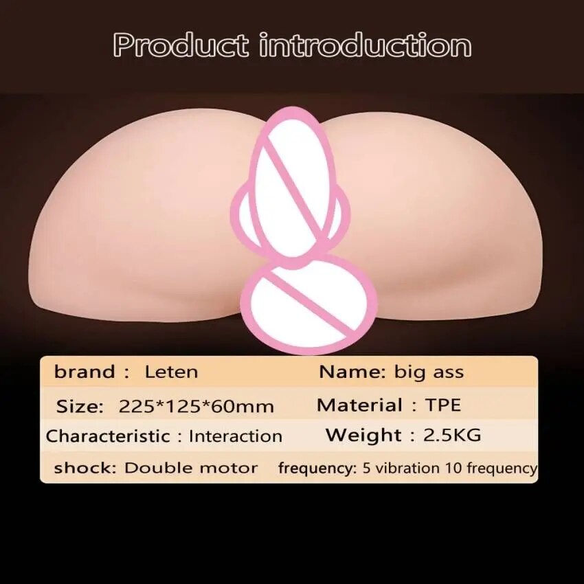 Leten AV Star Soft Beautiful Big Butt Dual Hole Silicone Anal Vagina Vibrating Inverted Pussy Toy for Men