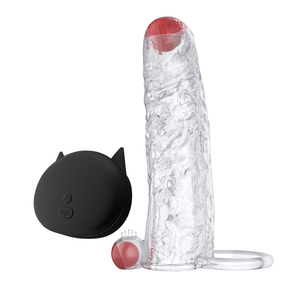 Penis Vibrator Extender Sleeve Delay Ejaculation Reusable Condom Extension Cock Ring Adult Toy for Men Dick Enlarger
