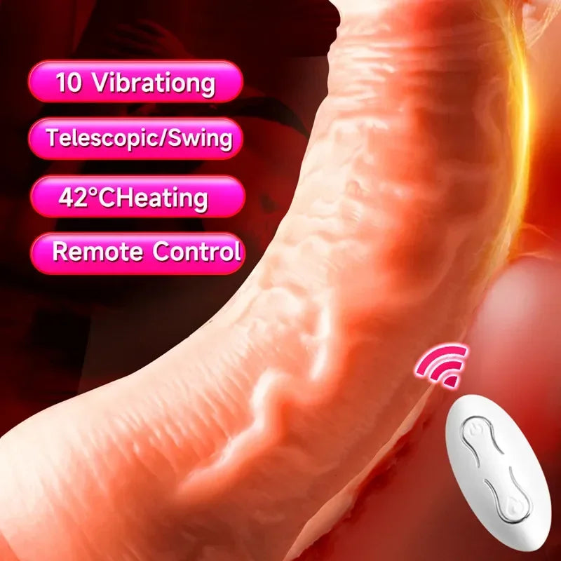 Telescopic Vibrator Realistic Big Dildo Female Masturbation Suction Cup Heating Penis Remote Control Dick For Women Sex Toys
