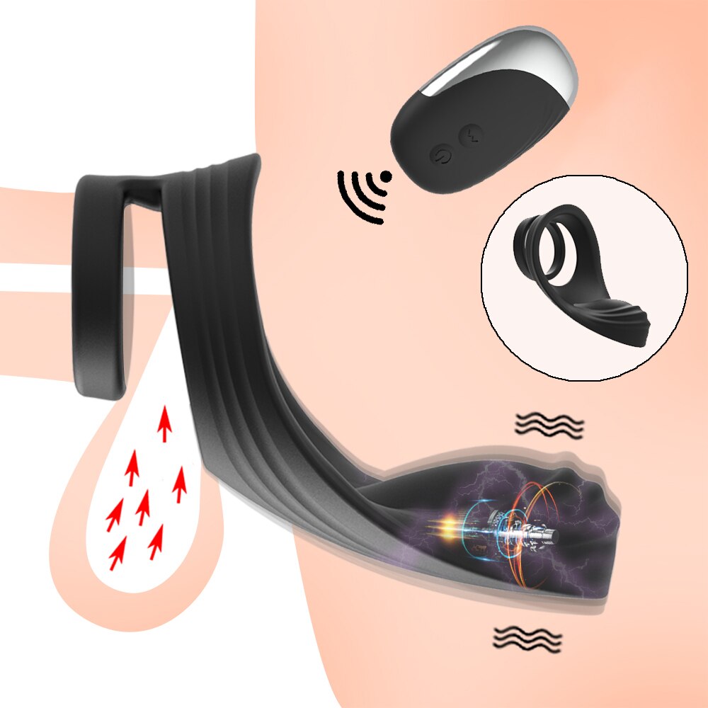10 Modes Penile Ring Vibrators Remote Control Dual Ring Massager Clitoris Perineum Stimulation Penisring Sex Toys for Men