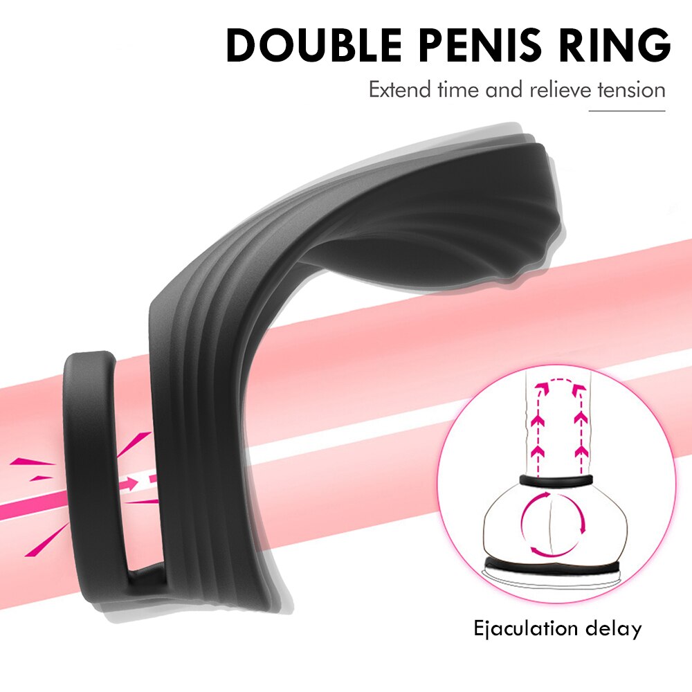 10 Modes Penile Ring Vibrators Remote Control Dual Ring Massager Clitoris Perineum Stimulation Penisring Sex Toys for Men