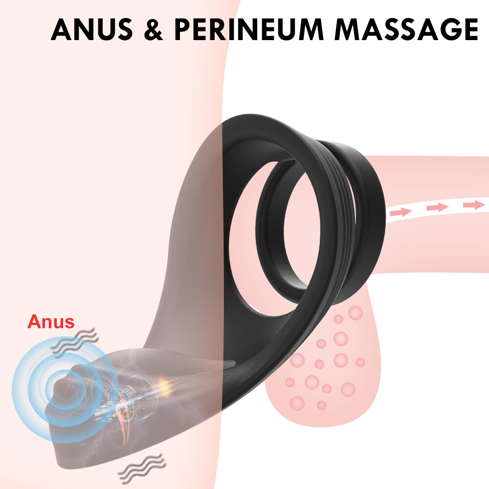 10 Modes Penile Ring Vibrators Remote Control Dual Ring Massager Clitoris Perineum Stimulation Penisring Sex Toys for Men