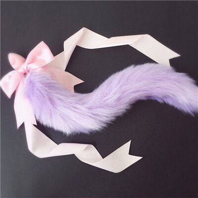 100%Handmade Lovely Japanese Soft Fox Tail Bow Silicone Butt Anal Plug Erotic Cosplay Accessories Adult Sex Toys for Couples