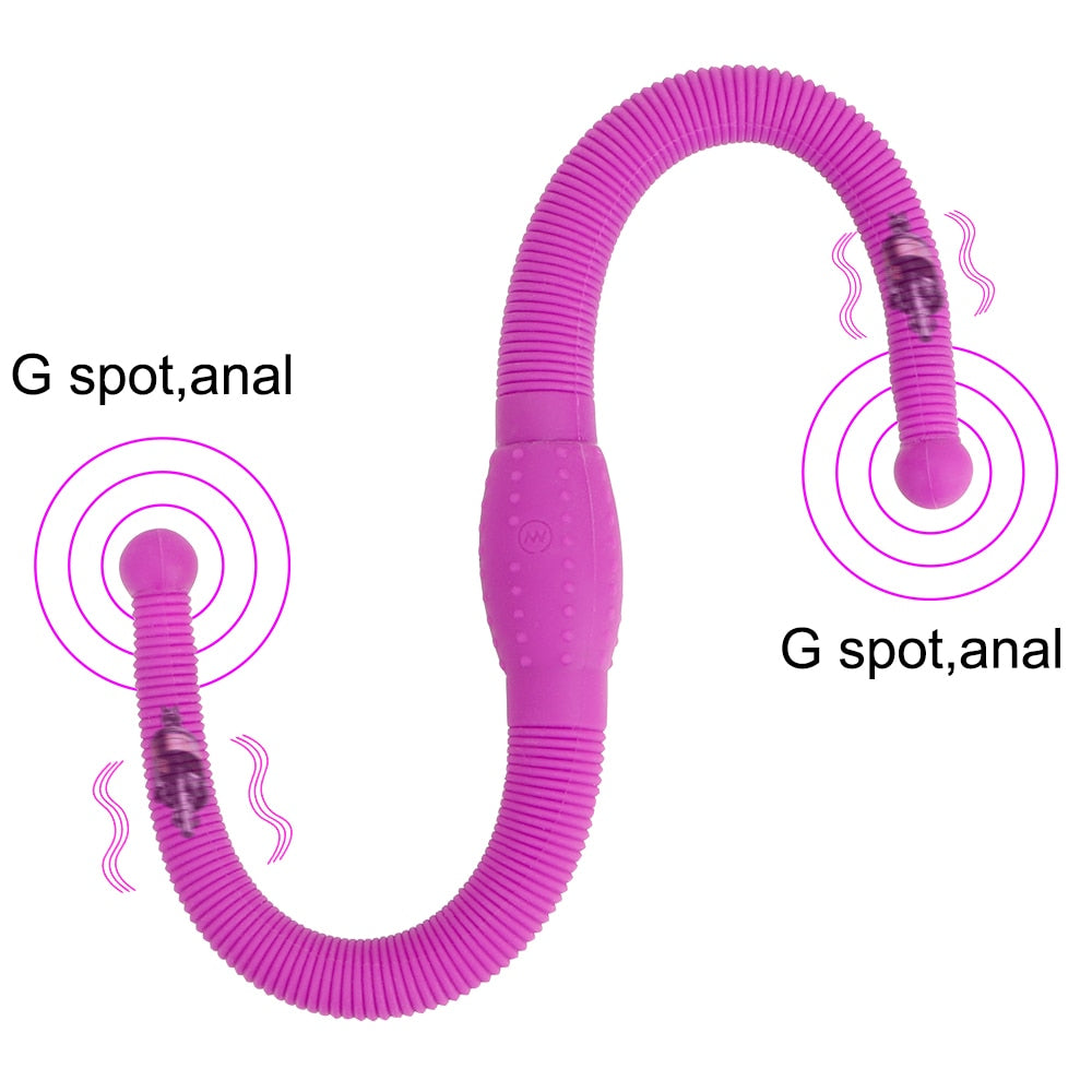12-Speed Lesbian Strap-on Dildo Vibrator, Flexible Double Head Vaginal Massager G-Spot Anal Sex Toy for Women, Adult Products