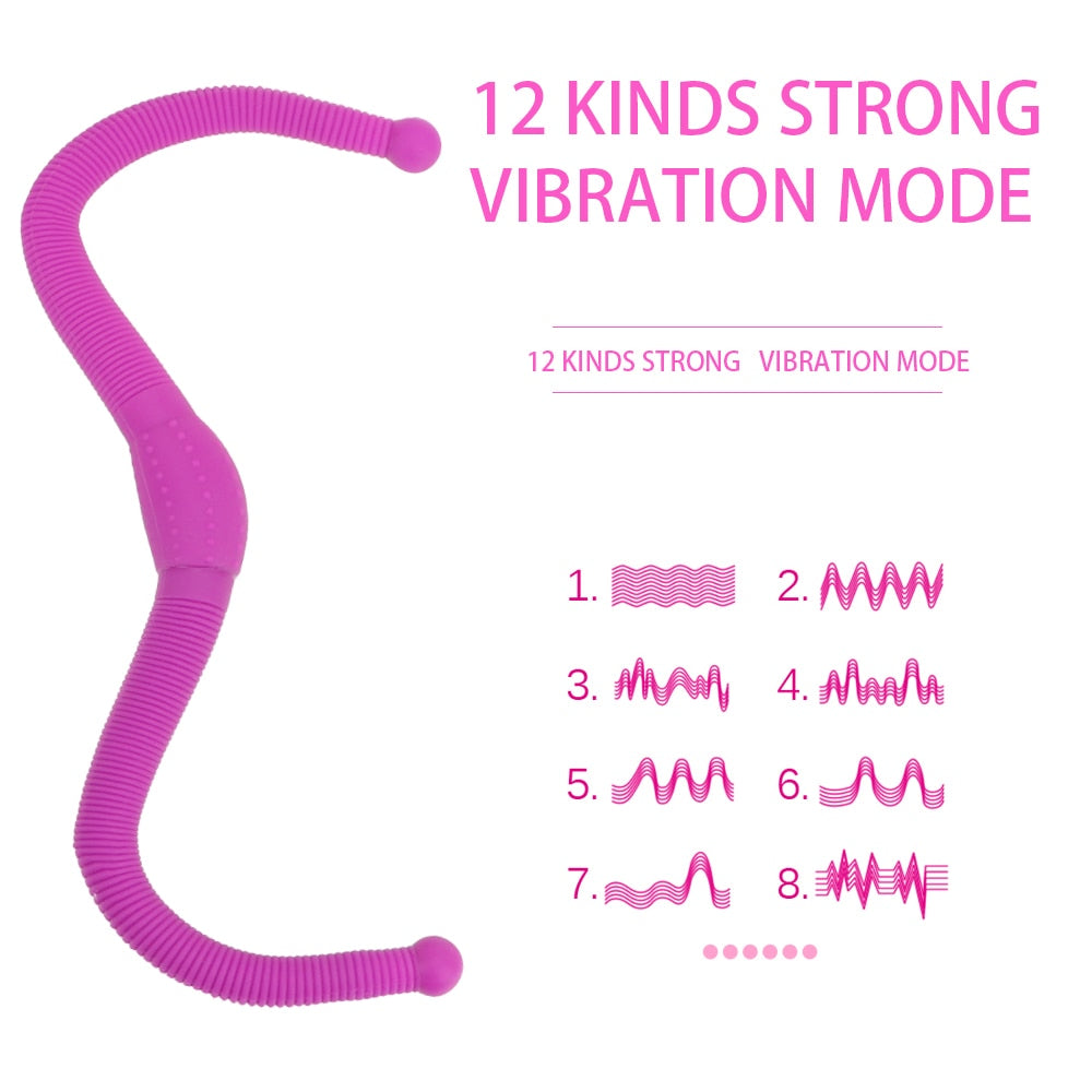 12-Speed Lesbian Strap-on Dildo Vibrator, Flexible Double Head Vaginal Massager G-Spot Anal Sex Toy for Women, Adult Products