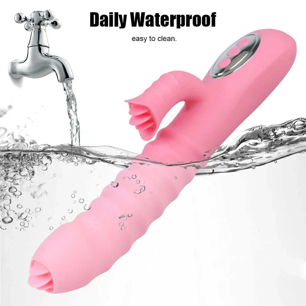 12 Vibration 5 Telescopic Modes Vagina G-Spot Massager Heated Dildo Tongue Licking Vibrator Clitoris Stimulator