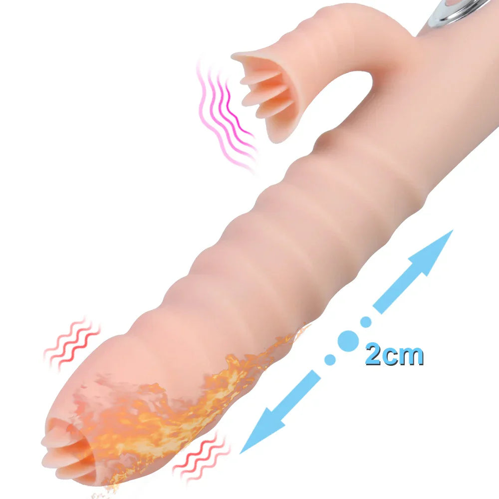 12 Vibration 5 Telescopic Modes Vagina G-Spot Massager Heated Dildo Tongue Licking Vibrator Clitoris Stimulator