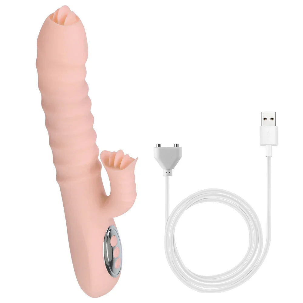 12 Vibration 5 Telescopic Modes Vagina G-Spot Massager Heated Dildo Tongue Licking Vibrator Clitoris Stimulator