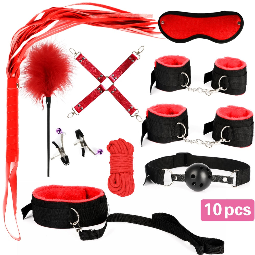 13pcs/set SM Bondage Restraint G Spot Vibrators Adult Game Props Women Sex Toy Nylon Handcuffs Clit Stimulator Adult Sex Shop