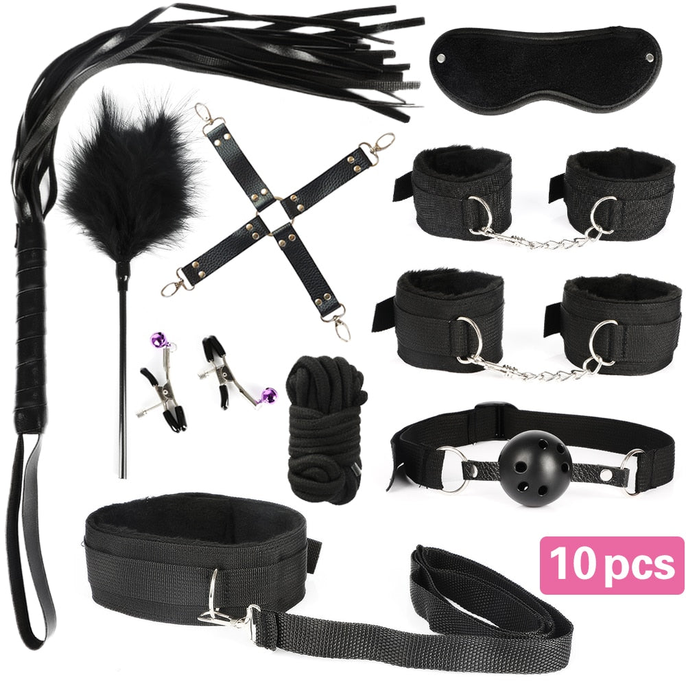 13pcs/set SM Bondage Restraint G Spot Vibrators Adult Game Props Women Sex Toy Nylon Handcuffs Clit Stimulator Adult Sex Shop