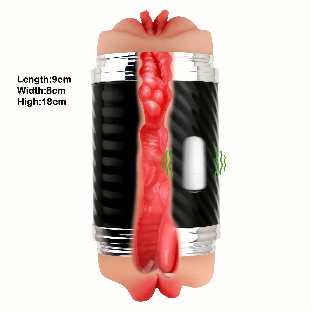 2-in-1 Male Masturbators with Vibration Modes Stimulator, Double-Sided Pocket Pussy Toy, Realistic Texture Male Masturbation Cup, Silicone Hands-Free Stroker Sex Toy