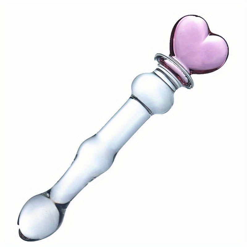 Sophisticated Elegant Pink Heart-Embellished Glass Stirring Rod - Female Sex Toys Anal Toys