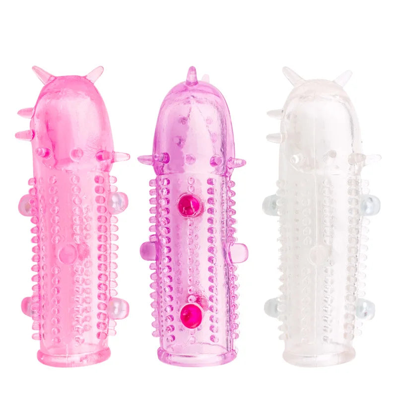 1PC Reusable Pearl Crystal Delay Enlargement Condom Wave Point Penis Extension Sleeves For Man Adult Intimate Goods Cock Ring