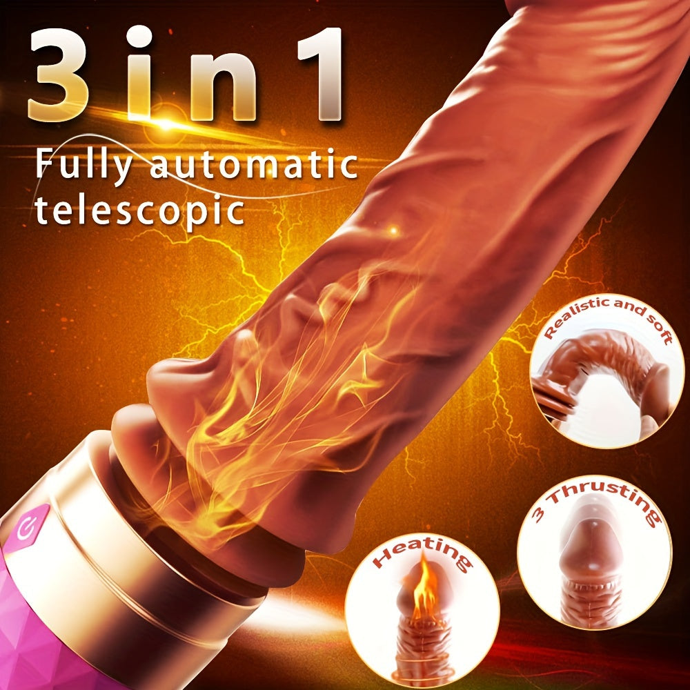 Female Ultra Realistic Dildo Vibrator Hand-held Fake Cock Telescopic Heating Strong Vibration AV Stick Massage Stick Device USB Charging Fake Sun Adult Sex Toys