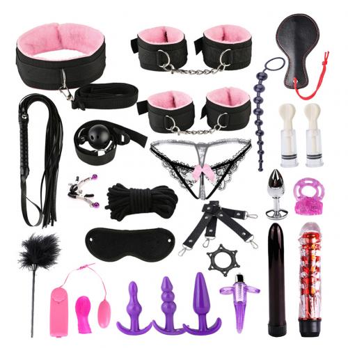 26Pcs Sexy Lace-up Briefs Bondage Handcuffs Blindfold Couple Sex Toys Tool Kit BDSM Bondage Set Flirting Toys for Couple Slave