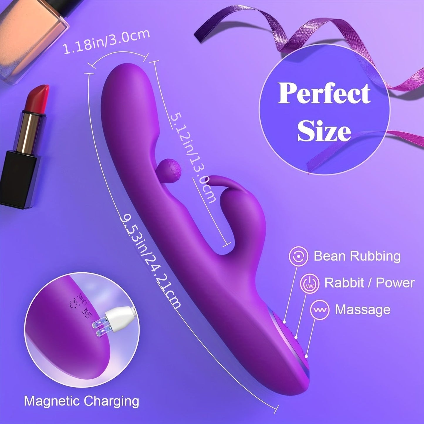 G Spot Vibrator Sex Toys-3 In 1 Adult Sex Toys With 10 Rubbing & 7 Vibrating & 7 Massaging. Clitoral Stimulator Dildo Rabbit Vibrators Women Sex Toy For Female And Couples Pleasure. Violet
