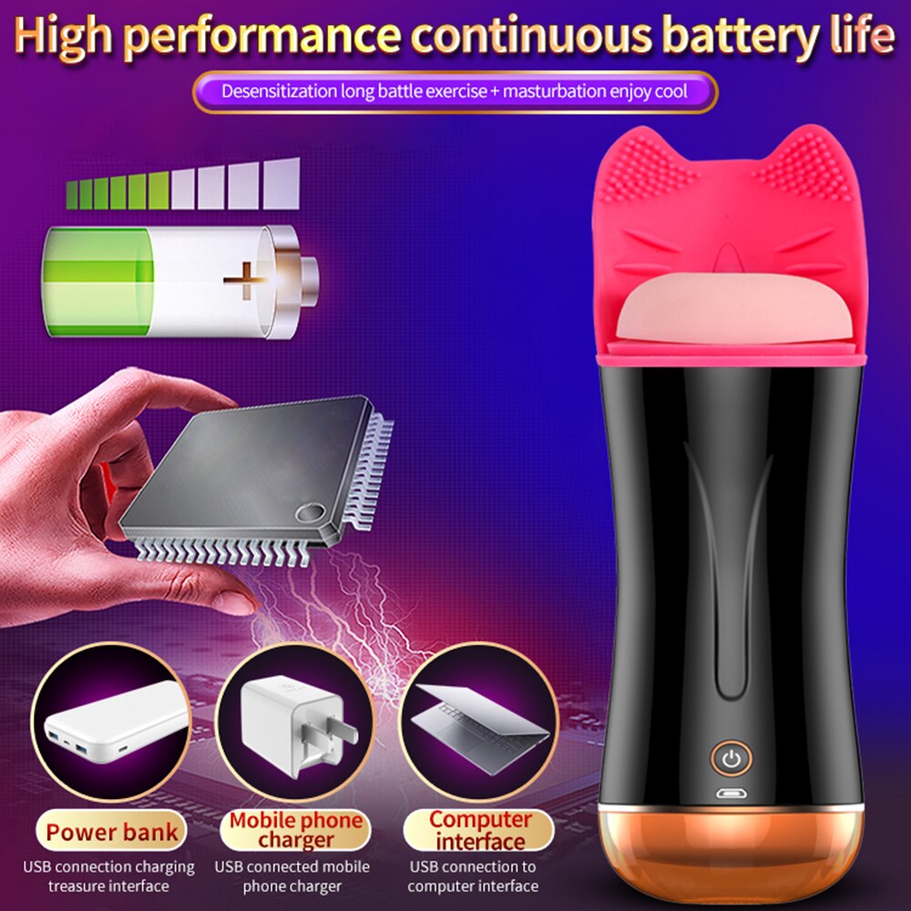 Dual Head Vibrator Enjoy Masturbation Licking Tongue Cup Vaginal Pocket Pussy Vibrator Adult Sex Toy for Men Masturbator