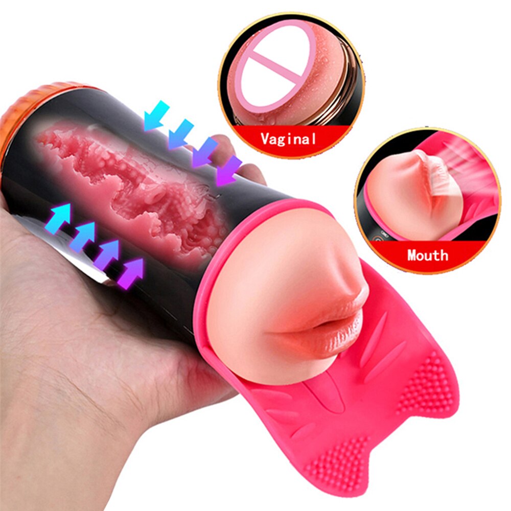 Dual Head Vibrator Enjoy Masturbation Licking Tongue Cup Vaginal Pocket Pussy Vibrator Adult Sex Toy for Men Masturbator