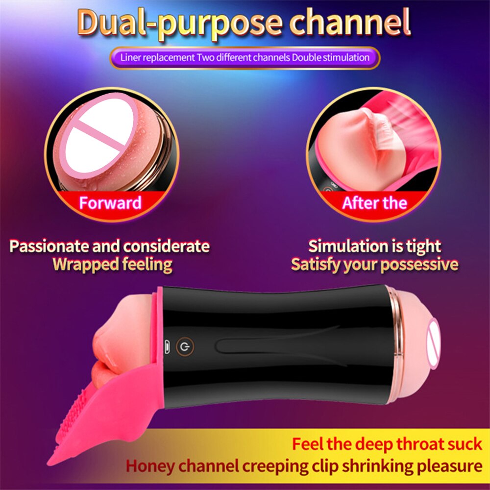Dual Head Vibrator Enjoy Masturbation Licking Tongue Cup Vaginal Pocket Pussy Vibrator Adult Sex Toy for Men Masturbator
