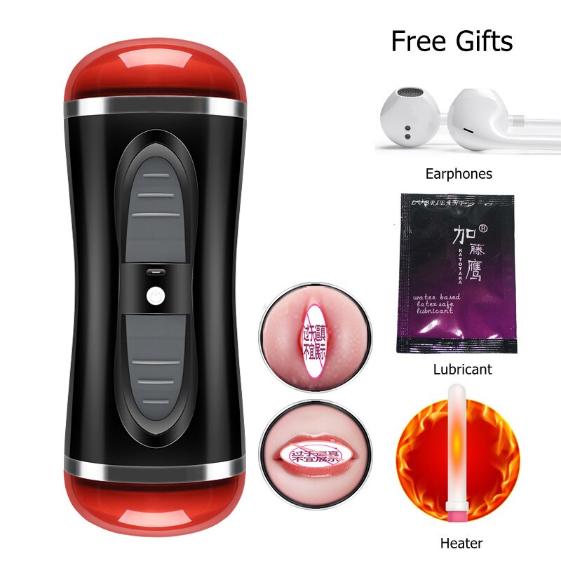 2-in-1 Automatic Male Masturbator Cup with Dual Channel Vibrating Realistic Vagina and Oral Pocket Pussy for Men, with Suction and Blowjob Functionality