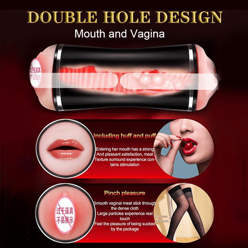 2-in-1 Automatic Male Masturbator Cup with Dual Channel Vibrating Realistic Vagina and Oral Pocket Pussy for Men, with Suction and Blowjob Functionality