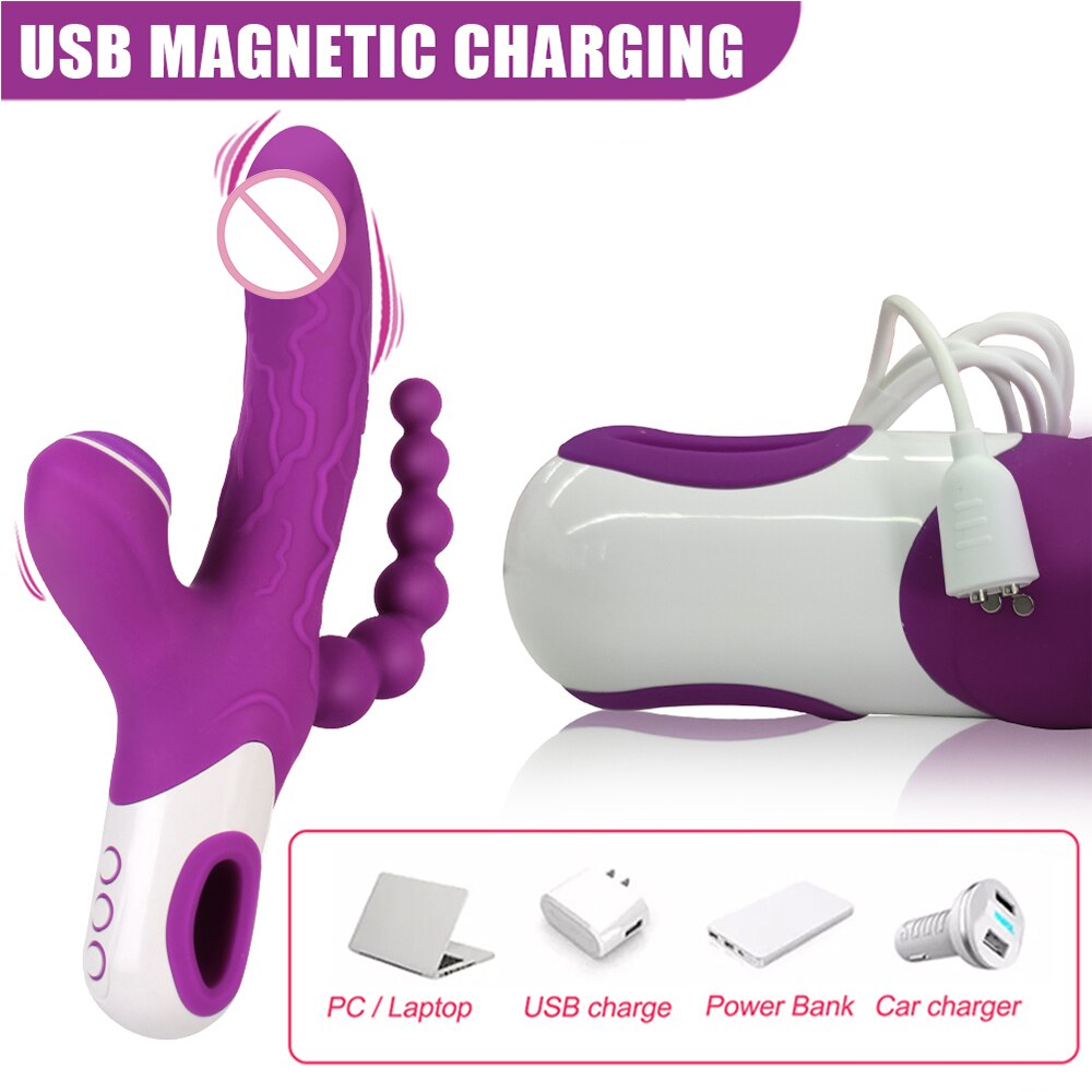 3 IN 1 Vibrator Clitoris Sucker Anal Vagina Stimulator 12 Speed Vibrating Dildo 3 Mode Oral Vacuum Sucking Sex Toys for Women
