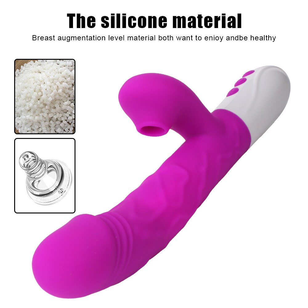 3-in-1 Heating Rabbit Vibrator: Telescopic, Rotating Dildo, Clitoral Sucking, G-Spot Stimulation Vibrators Sex Toys for Women