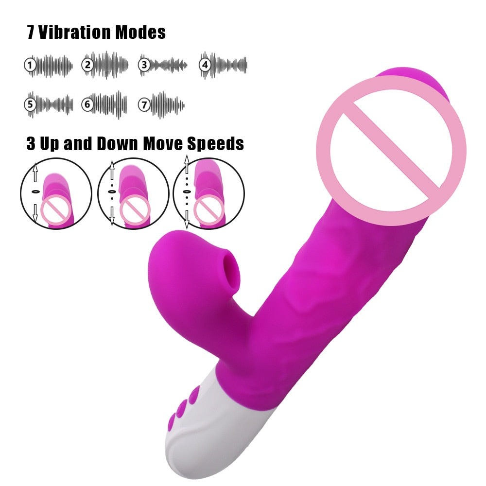 3-in-1 Heating Rabbit Vibrator: Telescopic, Rotating Dildo, Clitoral Sucking, G-Spot Stimulation Vibrators Sex Toys for Women