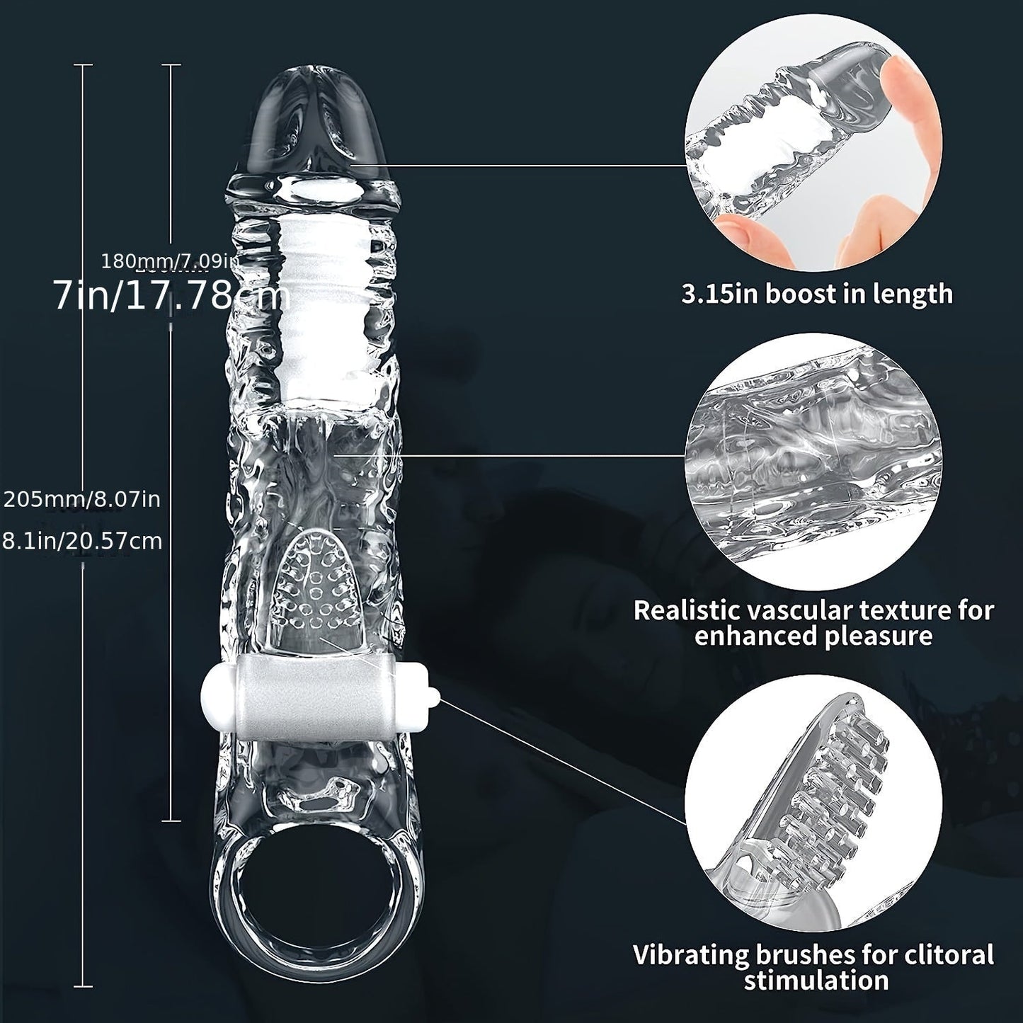 Penis Extender Sleeve Cock Sleeve with Vibrators glan clit stimulator. Penis Enlarger Vibrating Penis Sleeve Cock Ring with 10 Vibration Modes Remote Control