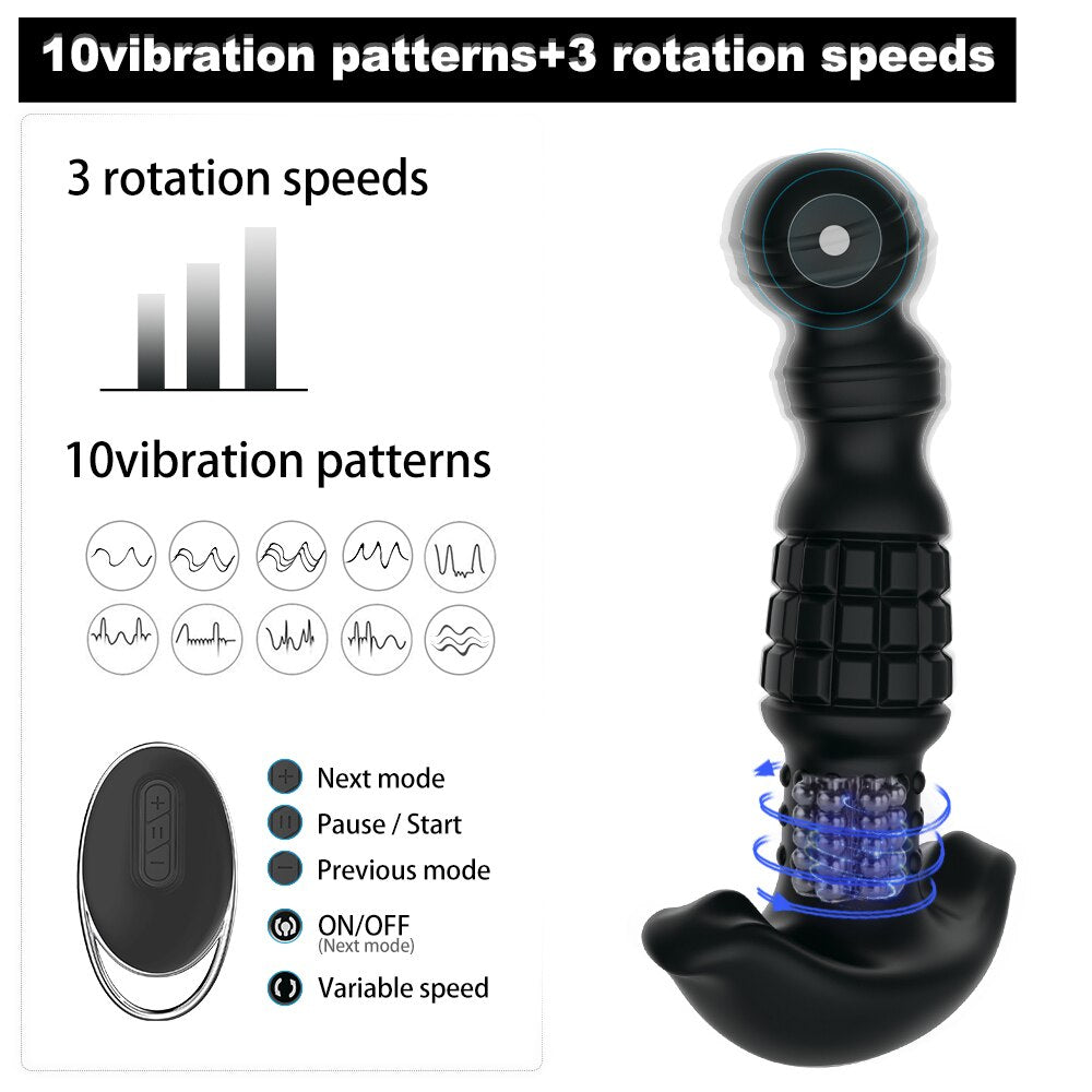 360-Degree Rotating Wireless Anal Dildo Vibrator G-Spot Massager Female Masturbator Dilator Big Butt Plug Sex Toys for Women Men