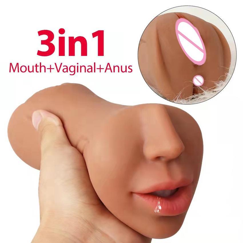 Realistic 3D Oral Masturbation Male Throat Vagina Real Pussy Sextoy For Men 3-in-1 Masturbator Adult Blowjob Sex Choop