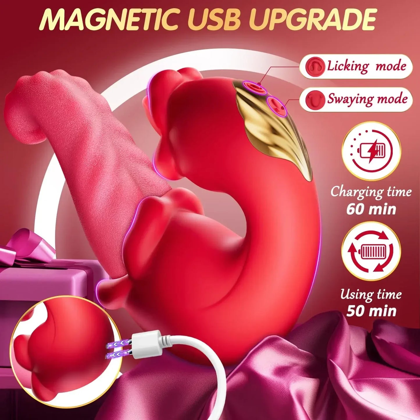4-in-1 Tongue-Licking Thrusting Vibrators, Dildo Rose G-Spot Clitoral Stimulator Vibrator Adult Sex Toys for Women and Couples