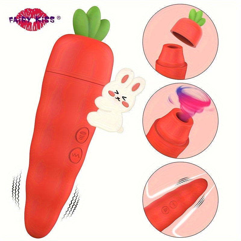Fairykiss Carrot-Shaped Female Vibrator With 10 Vibration & Sucking Modes. Rechargeable Lithium Battery. Waterproof Silicone Clitoris And G-Spot Stimulator With Suction Cup For Hands-Free Play