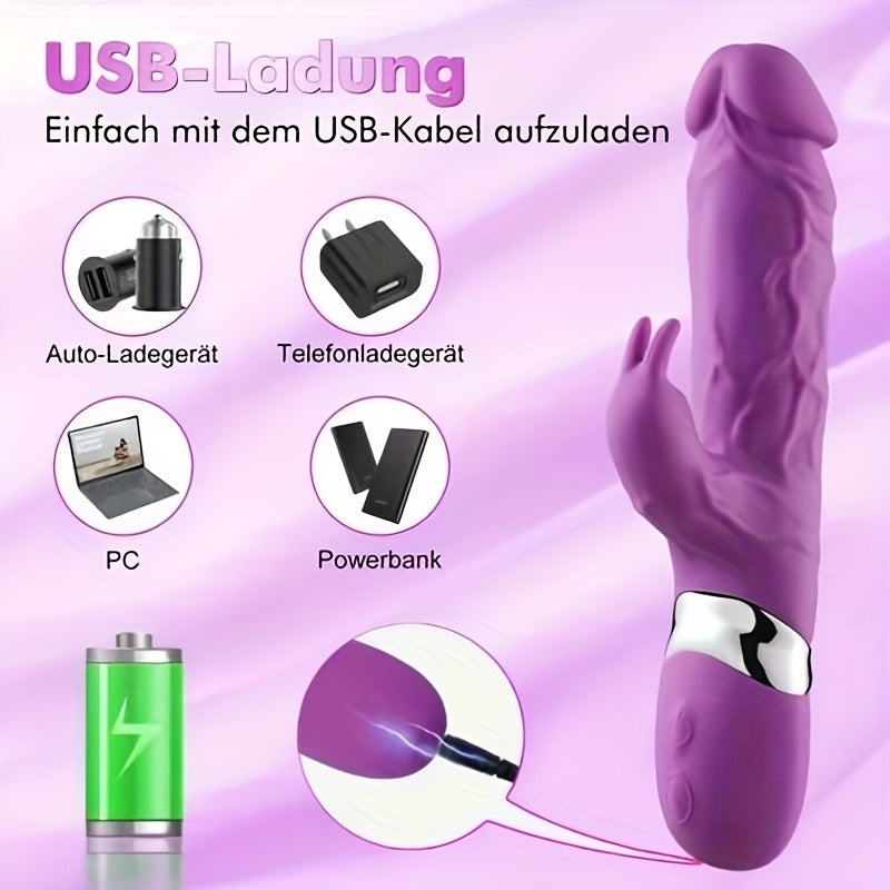 Realistic Rabbit Silicone Vibrator with 10 Powerful Vibration Modes - G-spot Stimulation. Clitoral Massager. Rechargeable - Adult Toy for Couples