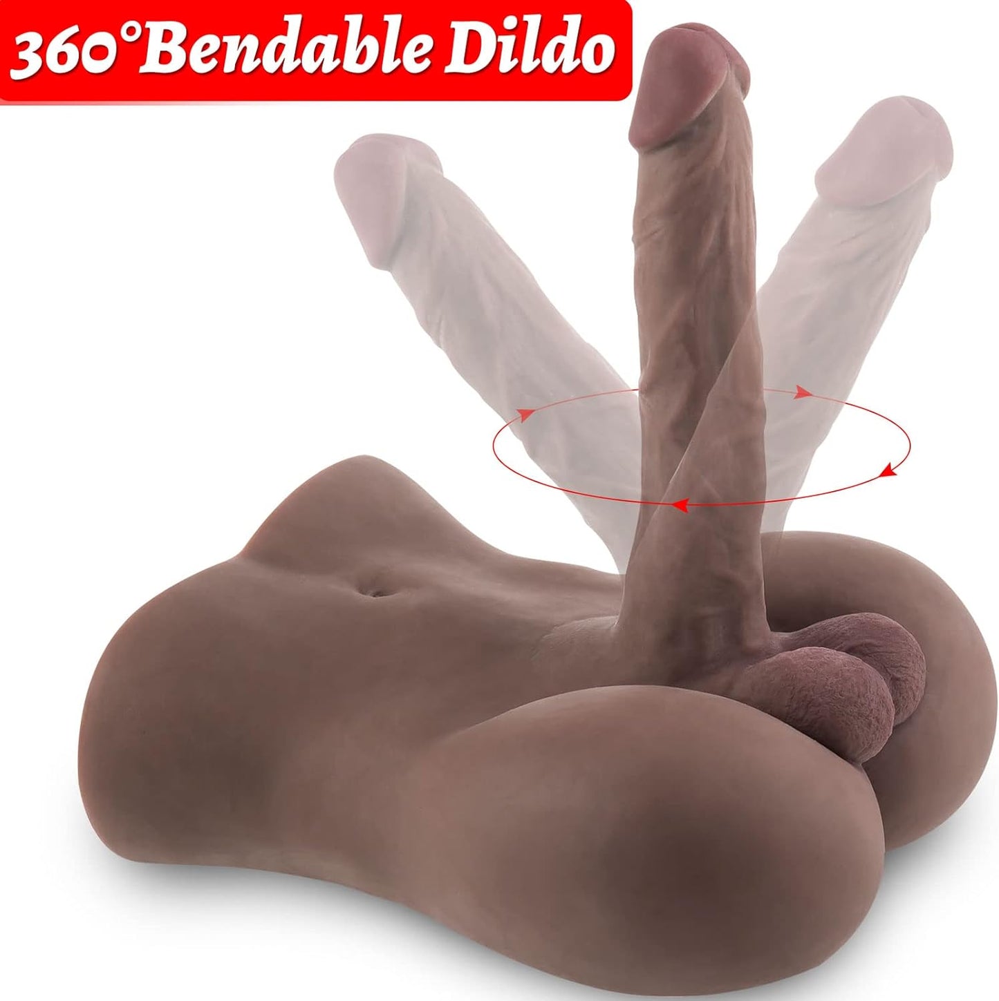 Torso Male Sex Doll with Flexible Dildo, Realistic Huge Cock. Black Men Sex Dolls for Women, Tight Anal Hole, 8-inch Cock for Female Masturbation. Unisex Masturbator Toy for Gay Couple, 6.2lb.