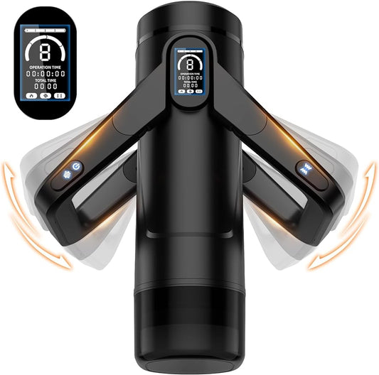 Automatic Male Masturbator Sex Toys for Men - Male Sex Toy with 9 Thrusting & 9 Scrotal Vibrations & Wing Handle Design with LCD Display Penis Pump. Pocket Pussy Sex Machine. Adult Sex Toys & Games
