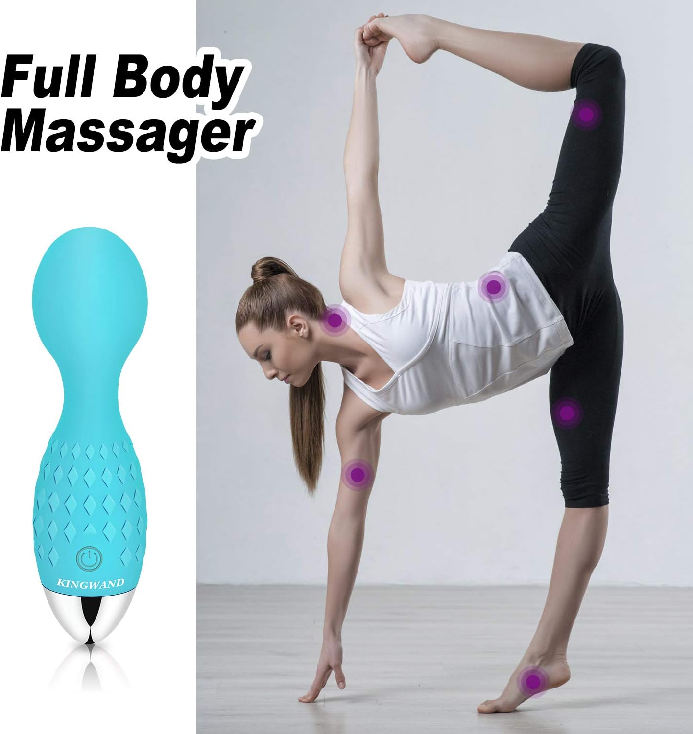Mini Wand Massager - Portable Small Cordless Waterproof Handheld Massager for Body Hand Neck Foot Massage - Electric Rechargeable Powerful Vibrating (Blue)